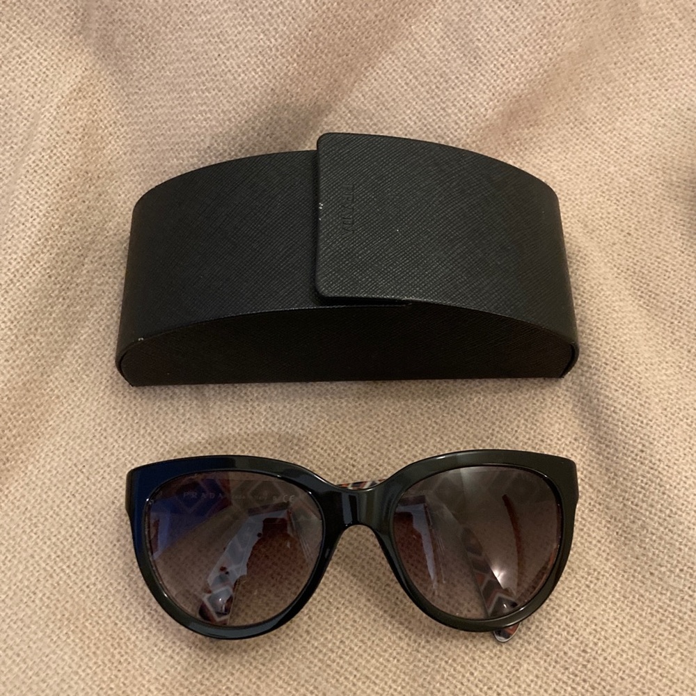 Prada Cat Eye Sunglasses Black w Orange Pattern